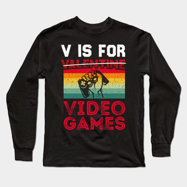 V is for video games, not valentines, vintage gaming shirt Long Sleeve T-Shirt by Chichid_Clothes